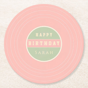 Posavasos Redondo De Papel Bebida de Cumpleaños con Nombre Personalizado