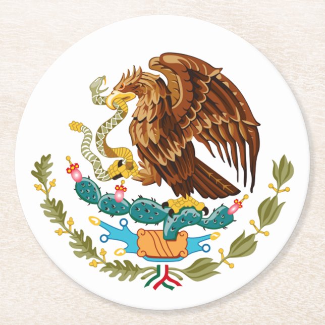 Posavasos Redondo De Papel Bebida del Escudo de Armas de México (Anverso)