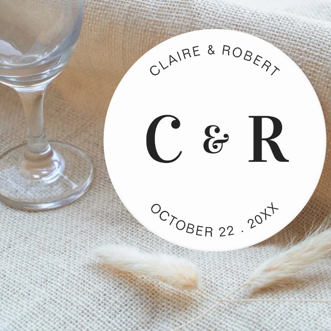 Posavasos Redondo De Papel Bebida favorita de boda monograma personalizada (Subido por el creador)