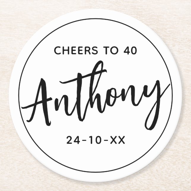Posavasos Redondo De Papel bebidas de cumpleaños MODERNAS MINIMALES (Anverso)