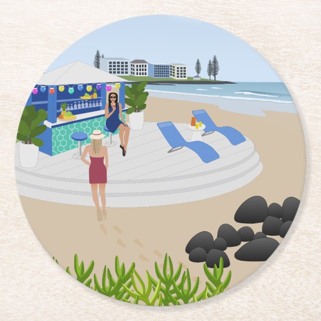 Posavasos Redondo De Papel Bebidas en el Beach Bar (Anverso)