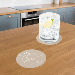 Posavasos Redondo De Papel Beige Minimalista Hello Baby Modern Baby Shower