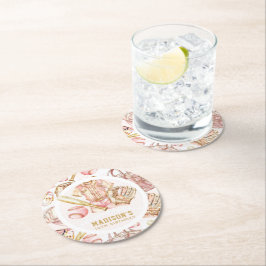 Posavasos Redondo De Papel Béisbol de cumpleaños Chica personalizado