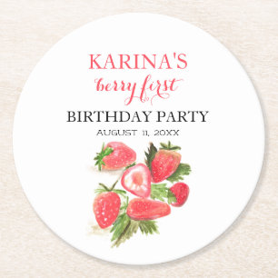 Posavasos Redondo De Papel Berry 1er cumpleaños Fiesta Fresa frutal verano