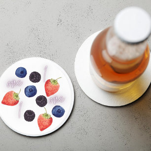 Posavasos Redondo De Papel Berry First 1 cumpleaños Berry mixta Patrón