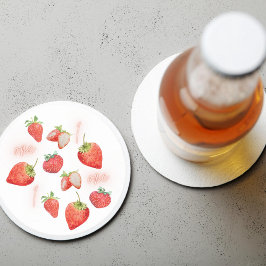 Posavasos Redondo De Papel Berry First | 1 cumpleaños | Fresa | Patrón