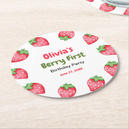 Posavasos Redondo De Papel Berry primer cumpleaños fresa primer cumpleaños