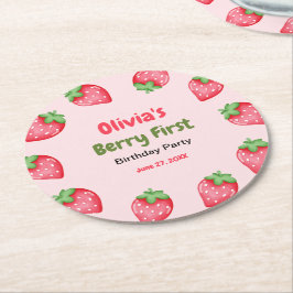 Posavasos Redondo De Papel Berry primer cumpleaños fresa primer cumpleaños