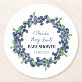 Posavasos Redondo De Papel Berry Sweet Baby Shower Blueberry Baby Boy