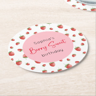 Posavasos Redondo De Papel Berry Sweet Strawberry Birthday