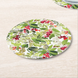 Posavasos Redondo De Papel Berry y acuarela verde