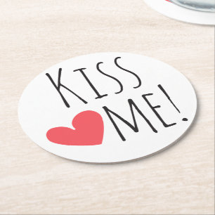 Posavasos Redondo De Papel Bésame cita de amor corazón rojo compromiso de bod