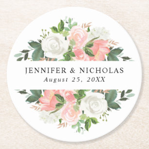 Posavasos Redondo De Papel Beso Floral de Primavera   Boda Personalizada