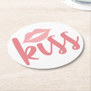Posavasos Redondo De Papel Besos de Labial Rosa Amor Fiesta de Despedida de S