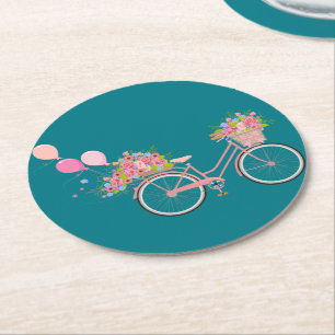 Posavasos Redondo De Papel Bicicleta rosa caprichosa
