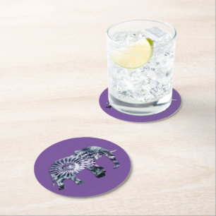 Posavasos Redondo De Papel Bienestar animal - Elephant Silhouette Fractal 2