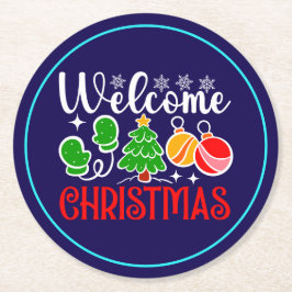 Posavasos Redondo De Papel Bienvenido Navidad