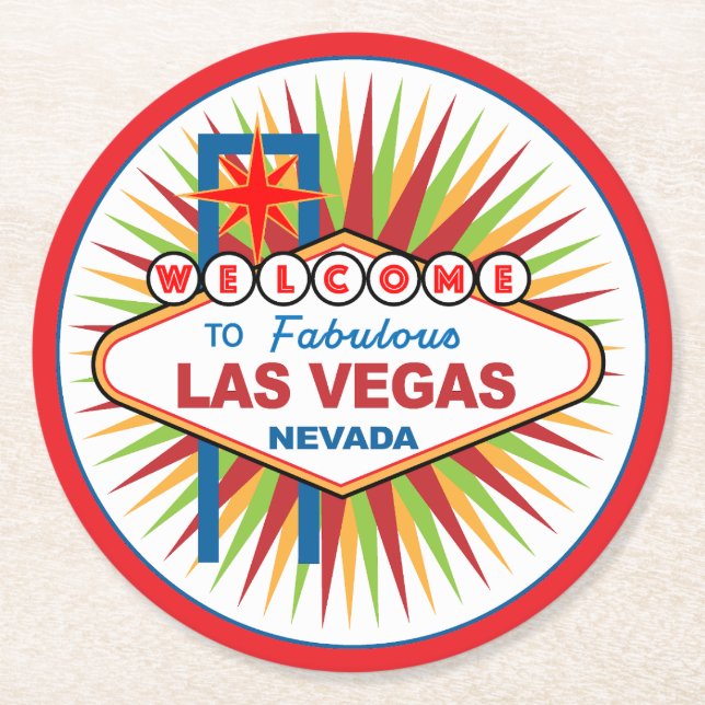 Posavasos Redondo De Papel Bienvenidos a Las Vegas Nevada (Anverso)