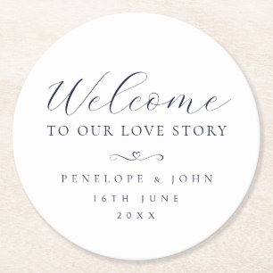 Posavasos Redondo De Papel Bienvenidos a Nuestra Historia de Amor Escritura E