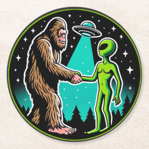 Posavasos Redondo De Papel Bigfoot Alien Alliance - Funny Scifi Cryptid
