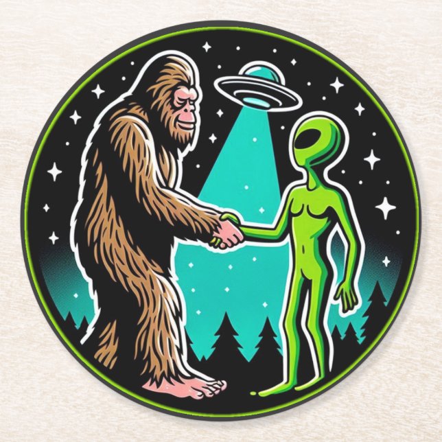 Posavasos Redondo De Papel Bigfoot Alien Alliance - Funny Scifi Cryptid (Anverso)