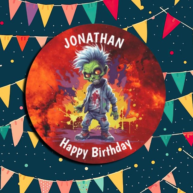 Posavasos Redondo De Papel birhday de temática zombi (Zombie Walkers,  Your birthday party won't be complete without an array of gruesome zombie props! )