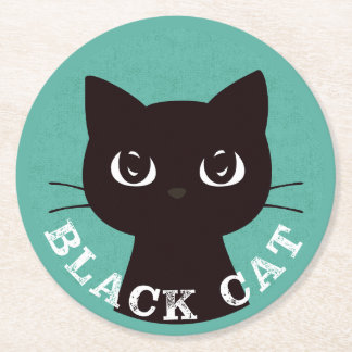 Posavasos Redondo De Papel BLACK CAT | Minimalist Modern Pop Black Cat
