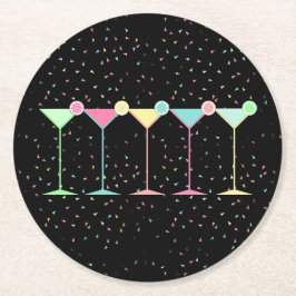 Posavasos Redondo De Papel Black Citrus Martini Cocktail Confetti Party 