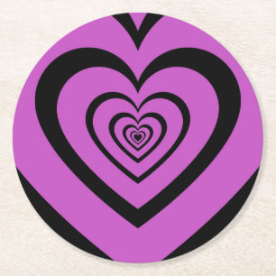 Posavasos Redondo De Papel Black Purple Hypnotic Heart Love Pattern