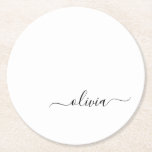 Posavasos Redondo De Papel Black White Modern Script Girly Monograma Nombre<br><div class="desc">Máster de papel con nombres de monograma de escritura simple en blanco y negro. Esto hace que la graduación perfecta, el cumpleaños, el boda, la ducha de novia, el aniversario, la ducha de bebé o la fiesta de soltera sea un regalo para alguien que ama el lujo glam y los...</div>