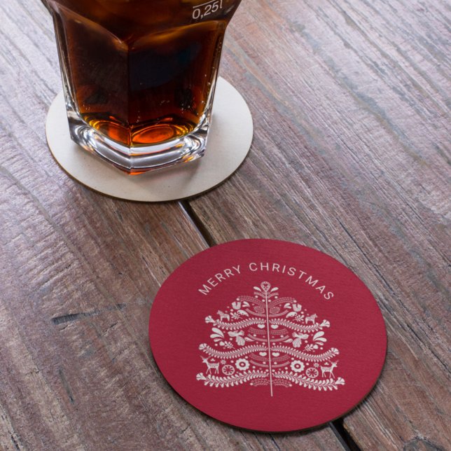 Posavasos Redondo De Papel Blanco sobre el árbol de navidad del arte folclóri (Subido por el creador)