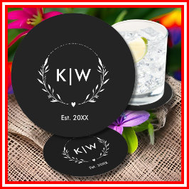 Posavasos Redondo De Papel Blanco y negro | Monograma de Iniciales Modernas