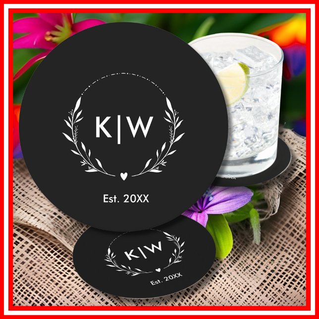 Posavasos Redondo De Papel Blanco y negro | Monograma de Iniciales Modernas (Black and White | Modern Initials Monogram Round Paper Coaster)