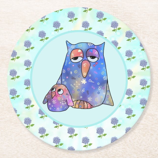 Posavasos Redondo De Papel Blaue Eule  (Anverso)