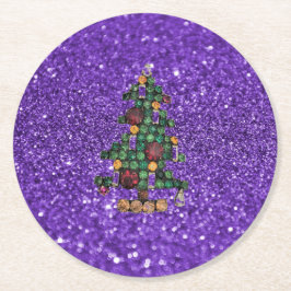 Posavasos Redondo De Papel Bling Christmas Tree Purple Purpurina Papel de la