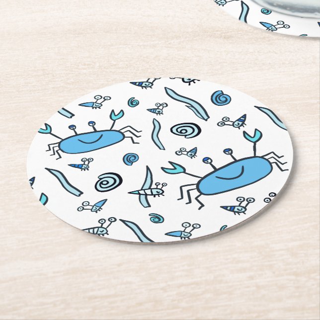 Posavasos Redondo De Papel Blue Cute Crab Sea Animal Pattern Kids (En perspectiva)