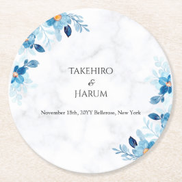 Posavasos Redondo De Papel Blue Elegant flower summer wedding