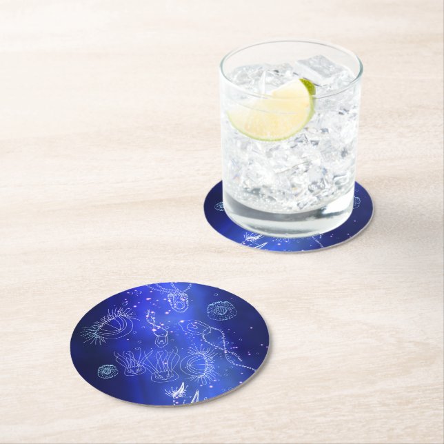 Posavasos Redondo De Papel Blue Marine Underwater Jellyfish World (In situ)