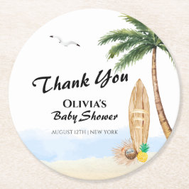 Posavasos Redondo De Papel Blue Sky Baby On Board Beach Surf Baby Shower