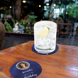 Posavasos Redondo De Papel Blue white photo diamonds