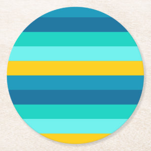 Posavasos Redondo De Papel Blue Yellow Ocean Lemon Stripes