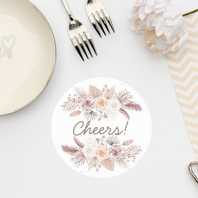 Posavasos Redondo De Papel Blush Pampas Grass Wedding Coaster (Subido por el creador)
