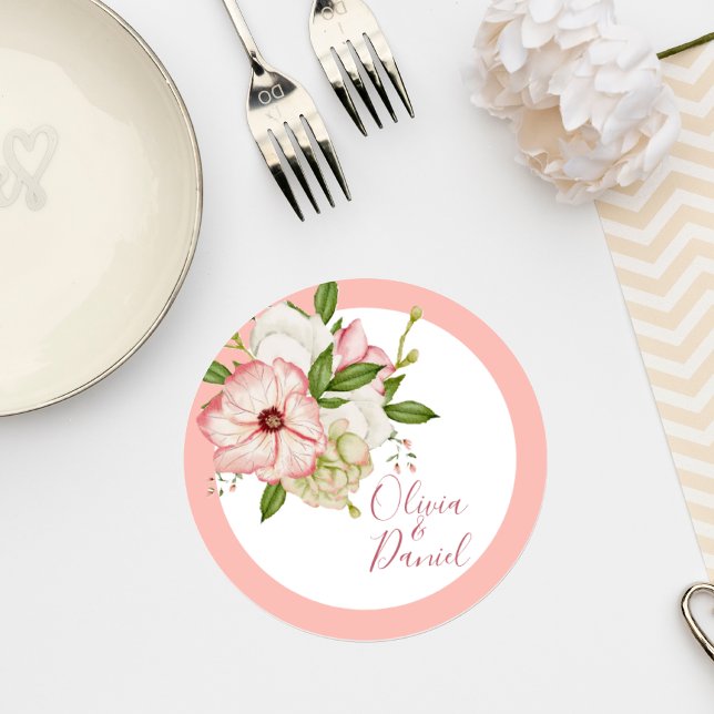 Posavasos Redondo De Papel Blush Pink Floral Wedding Coaster (Subido por el creador)