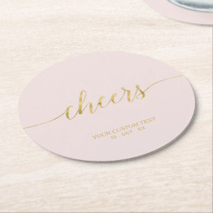 Posavasos Redondo De Papel Blush Rosa y Dorado Letra Moderna Aclamaciones Fie