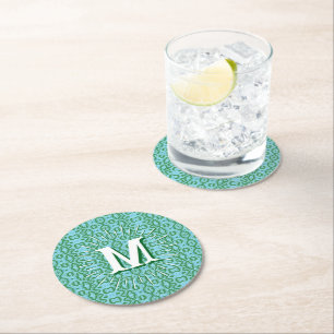 Posavasos Redondo De Papel Boa Ripple en verde + Aqua Personalizado