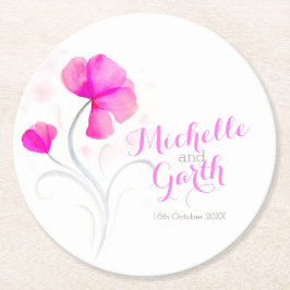 Posavasos Redondo De Papel Boda acuarela flor de papel rosado