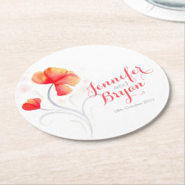 Posavasos Redondo De Papel Boda acuarela flor naranja de papel tiras de papel