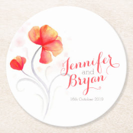 Posavasos Redondo De Papel Boda acuarela flor naranja de papel tiras de papel