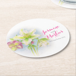 Posavasos Redondo De Papel Boda acuarela hellebore tartamudez de papel de art