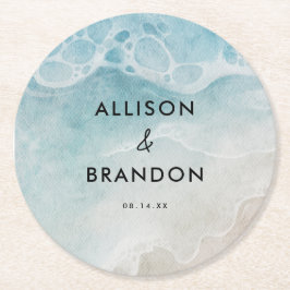 Posavasos Redondo De Papel Boda acuática en la playa de verano